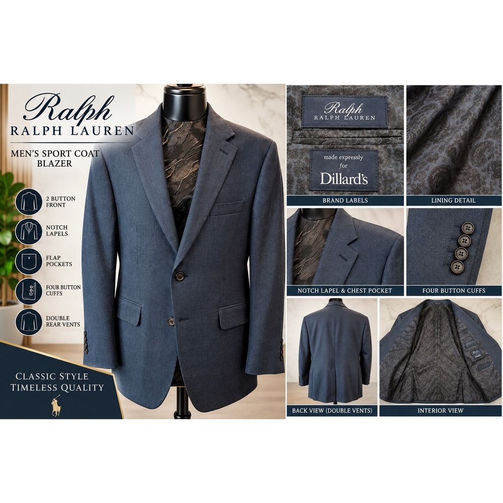 Ralph Lauren Mens Sport Coat Blazer Blue Textured 2 Button Double Vent Dillard's